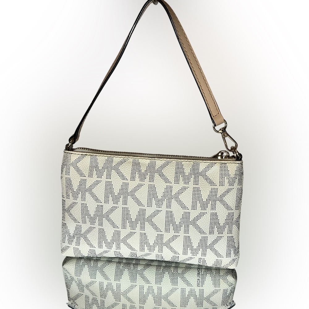 Michael Kors Large Leather Wristlet Handbag MK Logo - White - Picture 4 of 9